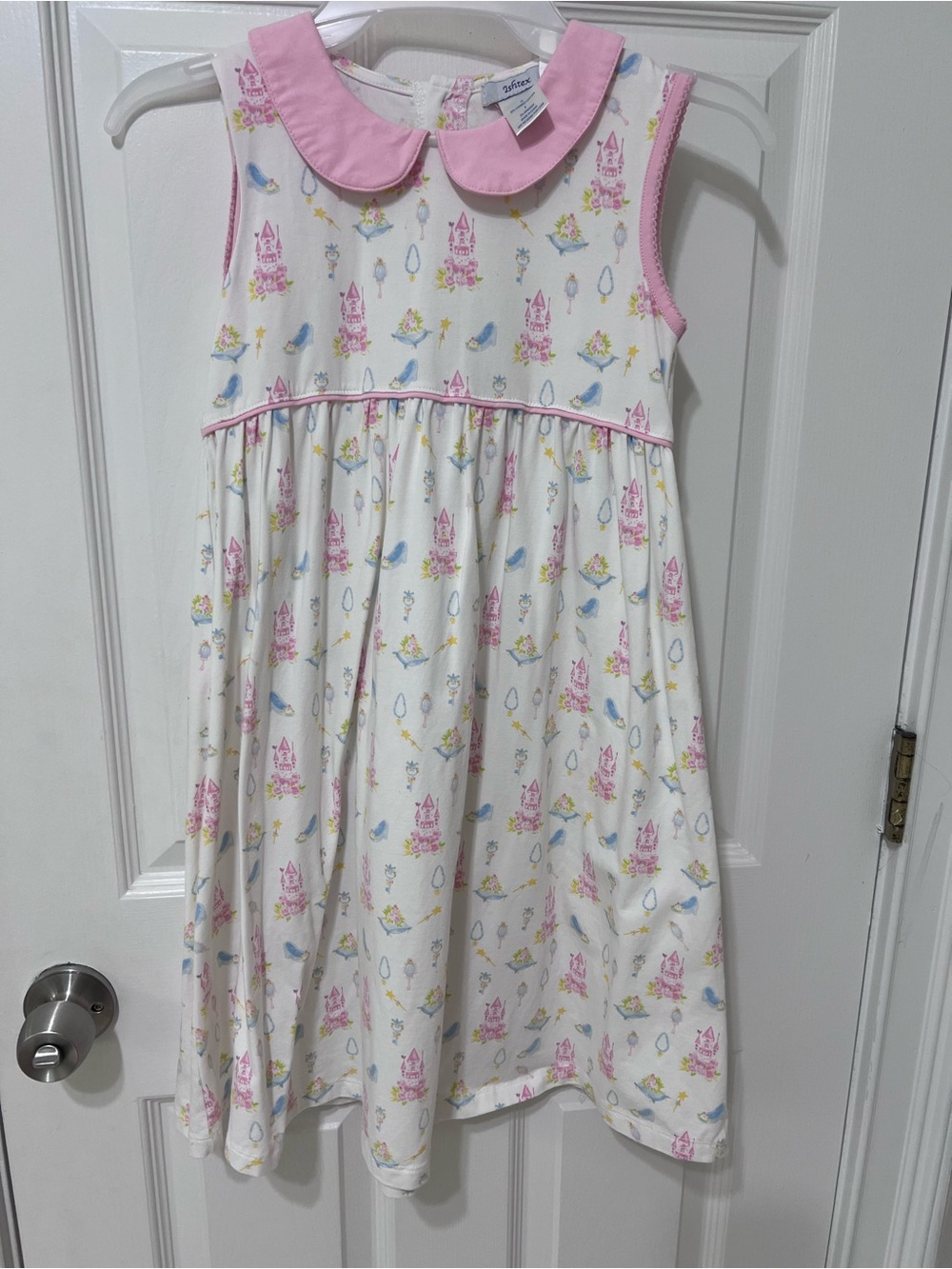 Girls' White Dress with Pink Peter Pan Collar - Casual Cotton Dress